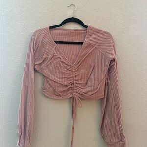 Women's Pink Ruched Long Sleeve Top